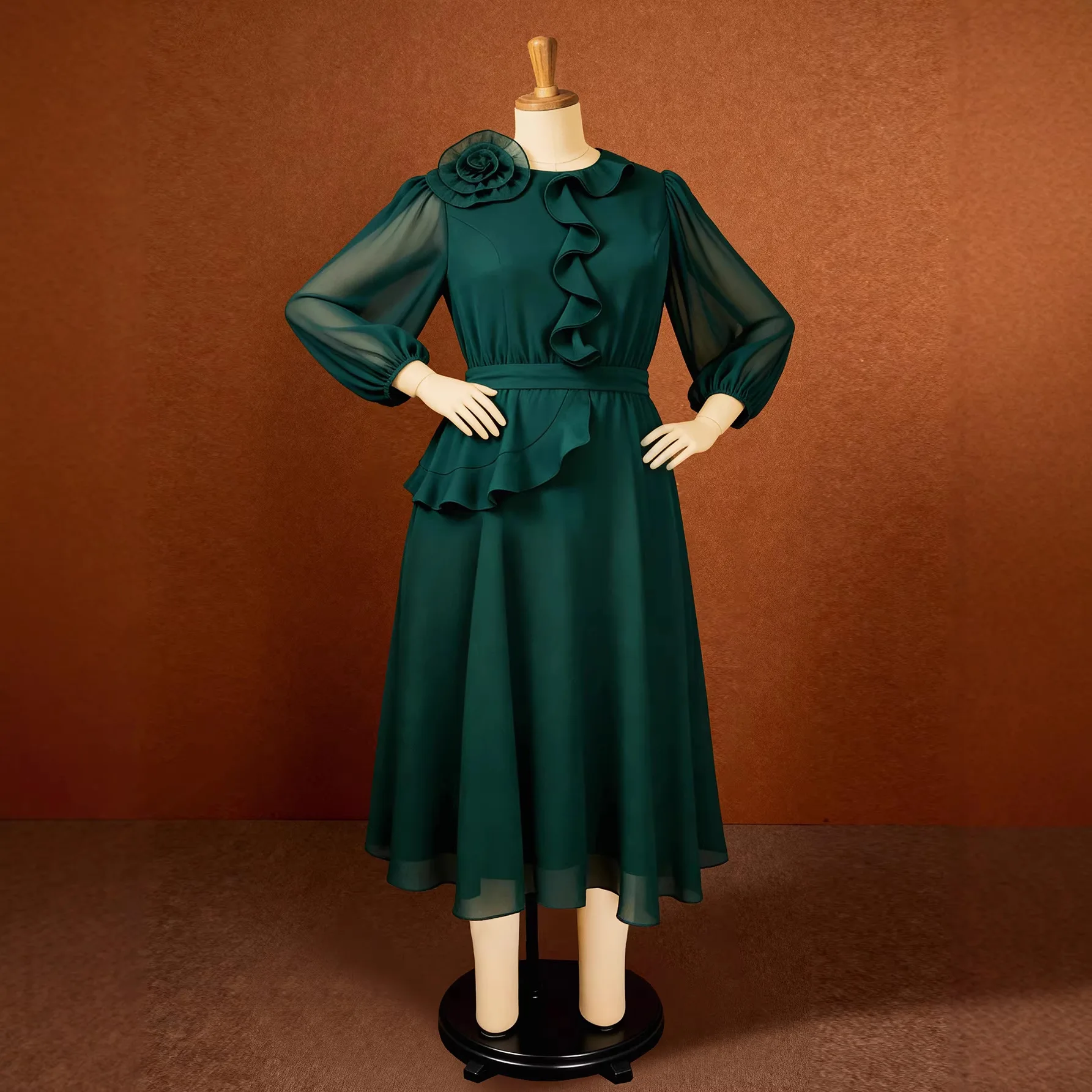 Rochie de seară elegantă cu volane frontale, verde - usage example