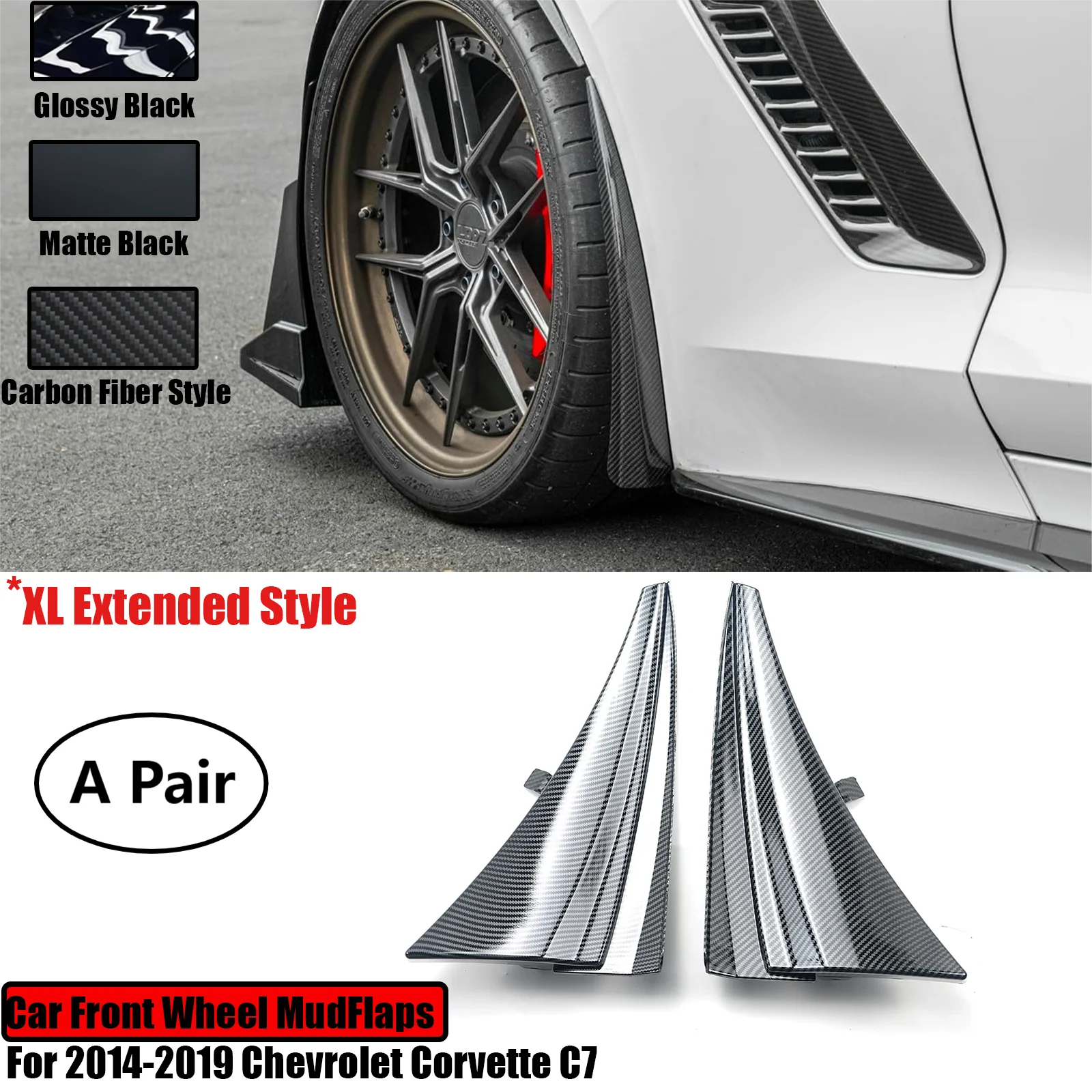 

Front Wheel Rock Guards Splash Mud Flaps Fender For 2014-2019 Chevrolet Corvette C7 XL Extended A Pair Left Right Replacement