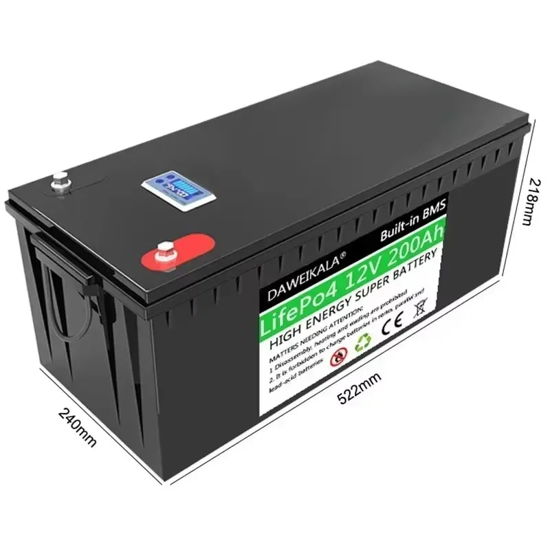 12V LiFePO4 200Ah LiFePO4 Battery Built-in BMS for Solar Power System RV Campers Golf Cart Off-road Solar Deep Cycle