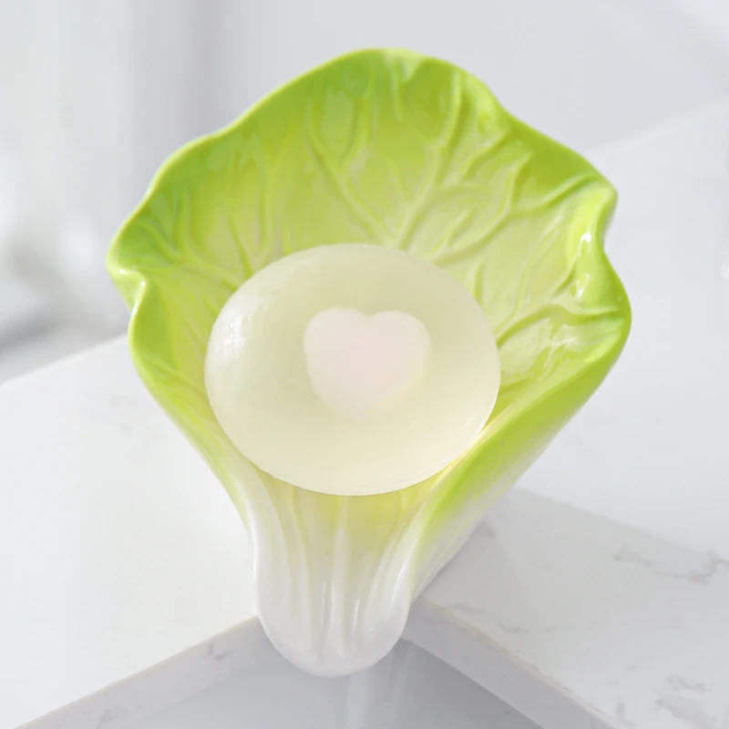 Designer Cabbage Leaf Soap Dish Chic Ceramic Bathroom Accessory Unique Drainage Feature Decorative Vanity Tray