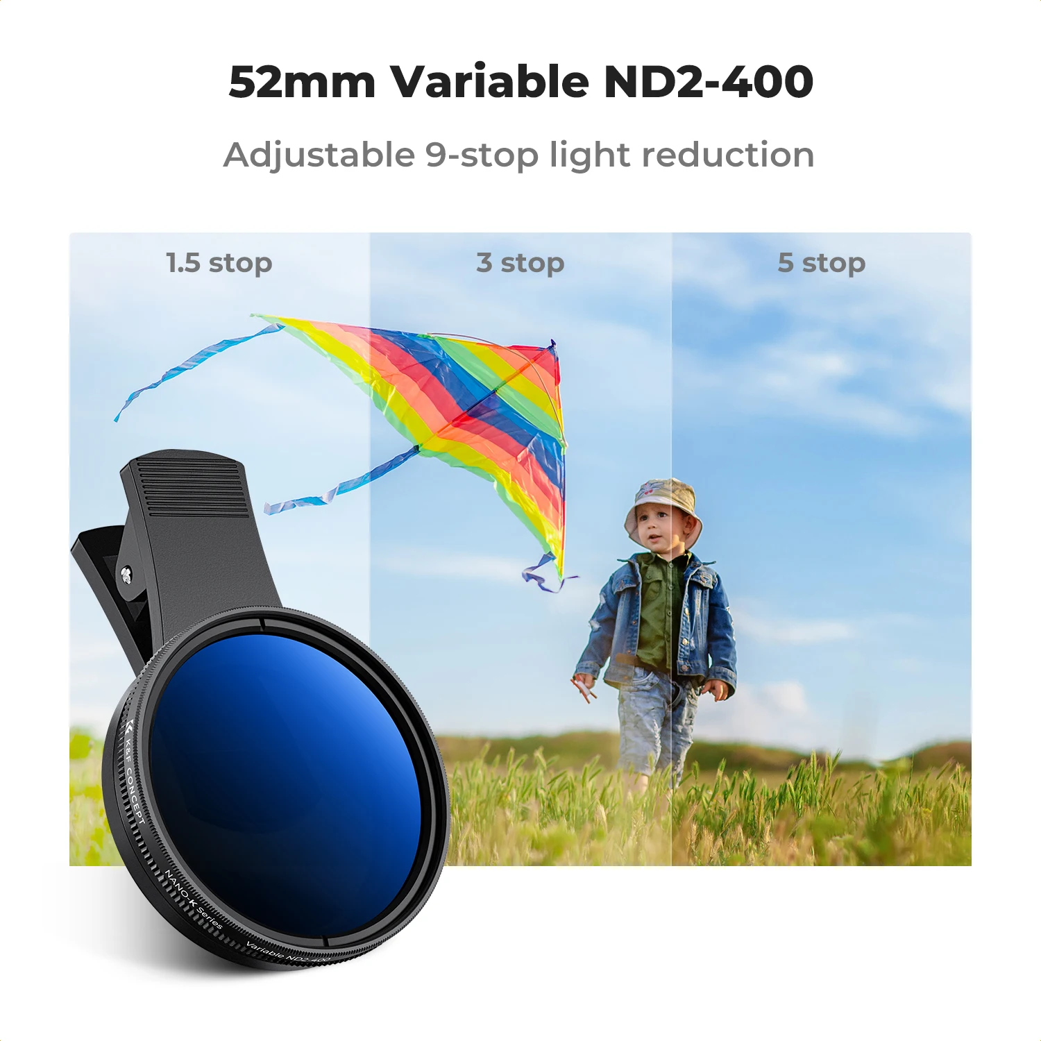 K&F CONCEPT طقم فلاتر هاتف ذكي 52 مم بنظام تثبيت سريع ND2-400 قابل للتعديل من 1 إلى 9 ستوب لـ iPhone 17 16 15 Pro Max سامسونج شاومي عالمي #2