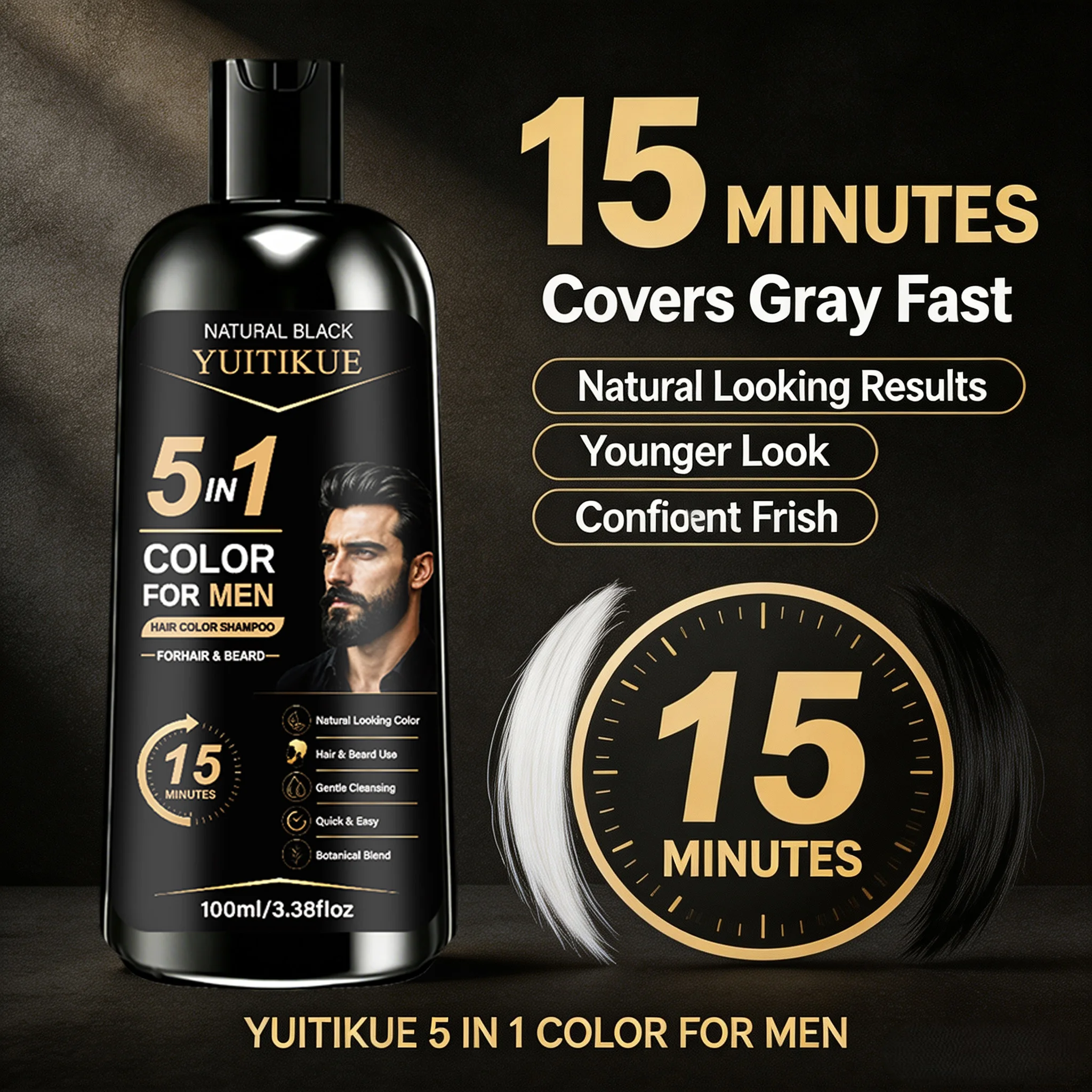 Men's Botanical Beard Gray Dye Shampoo, 100ml