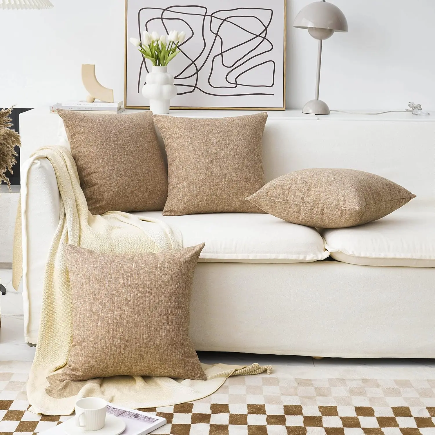 

Brilliant Burlap Pillow Covers Set of 4 Lined Linen Square Throw Pillow Case Cushion Covers for Sofa Couch Bench Living Room Hol