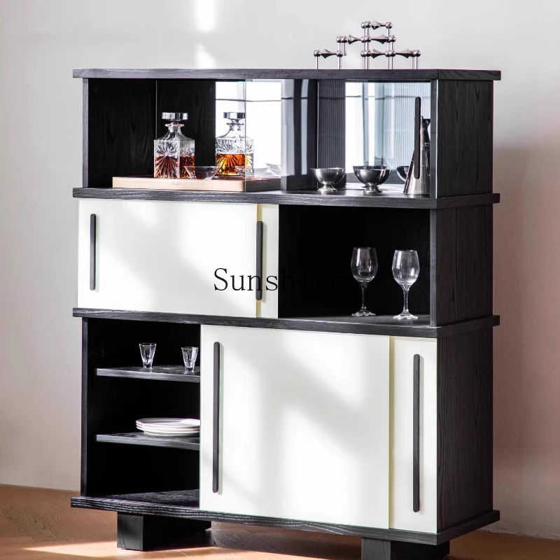 

Simple dining side French retro ash wood glass decoration living room storage locker