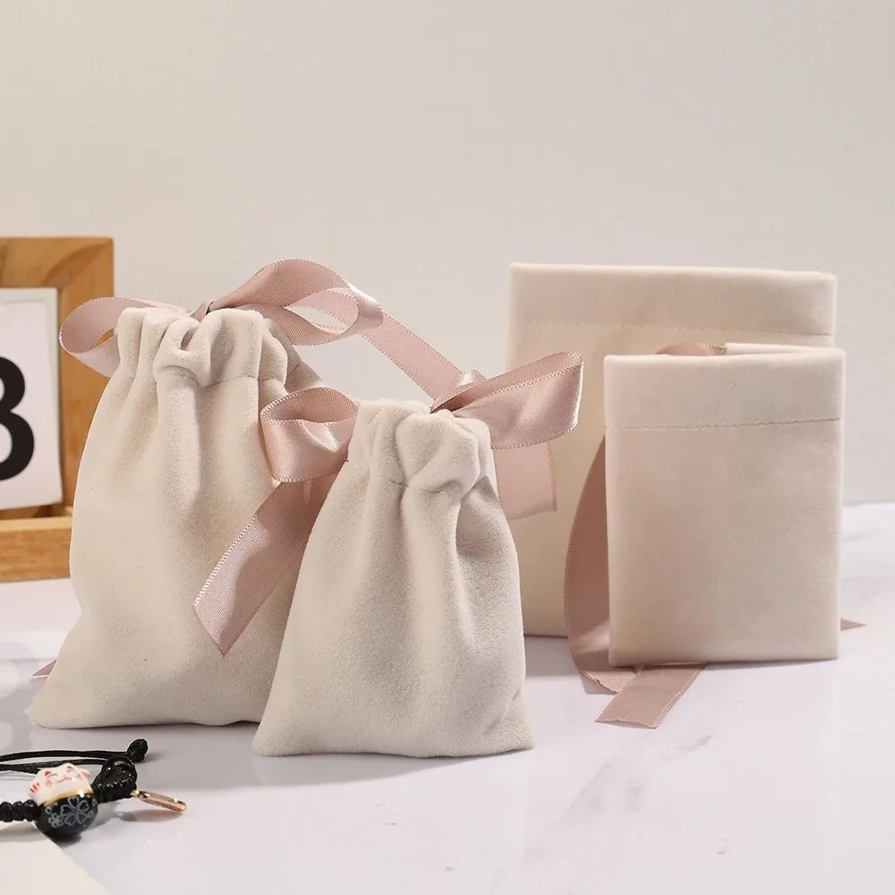 5pcs Thicken Jewelry Bags Small Bracelet Velvet Packaging Pouches Ribbon Bow Drawstring Gift Bag Jewelry Protect Storage Box