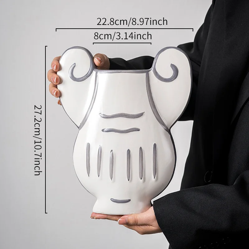20cm Ceramic Vase Flower Pot Ram Horn Hand Painted Hydroponic Planter Vintage Living Room Desktop Tabletop Home Decor