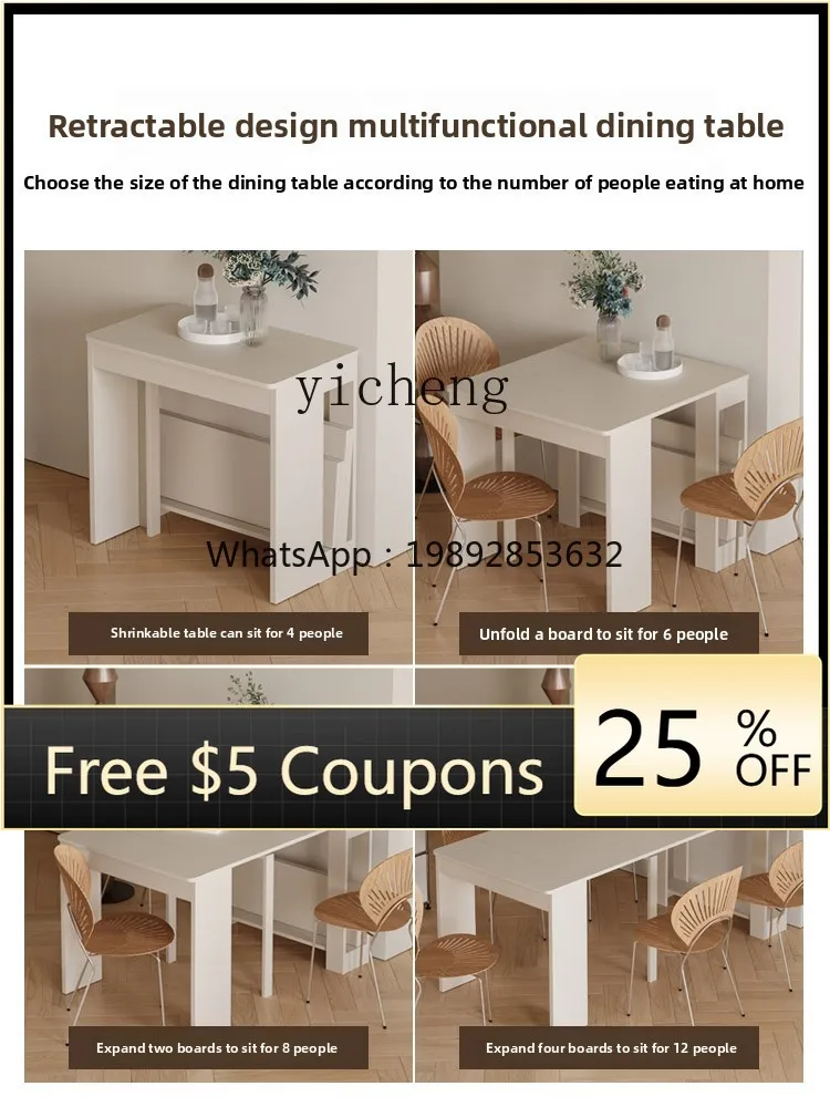 

zz cream wind folding dining table household solid wood modern simple retractable dining table and chair combination