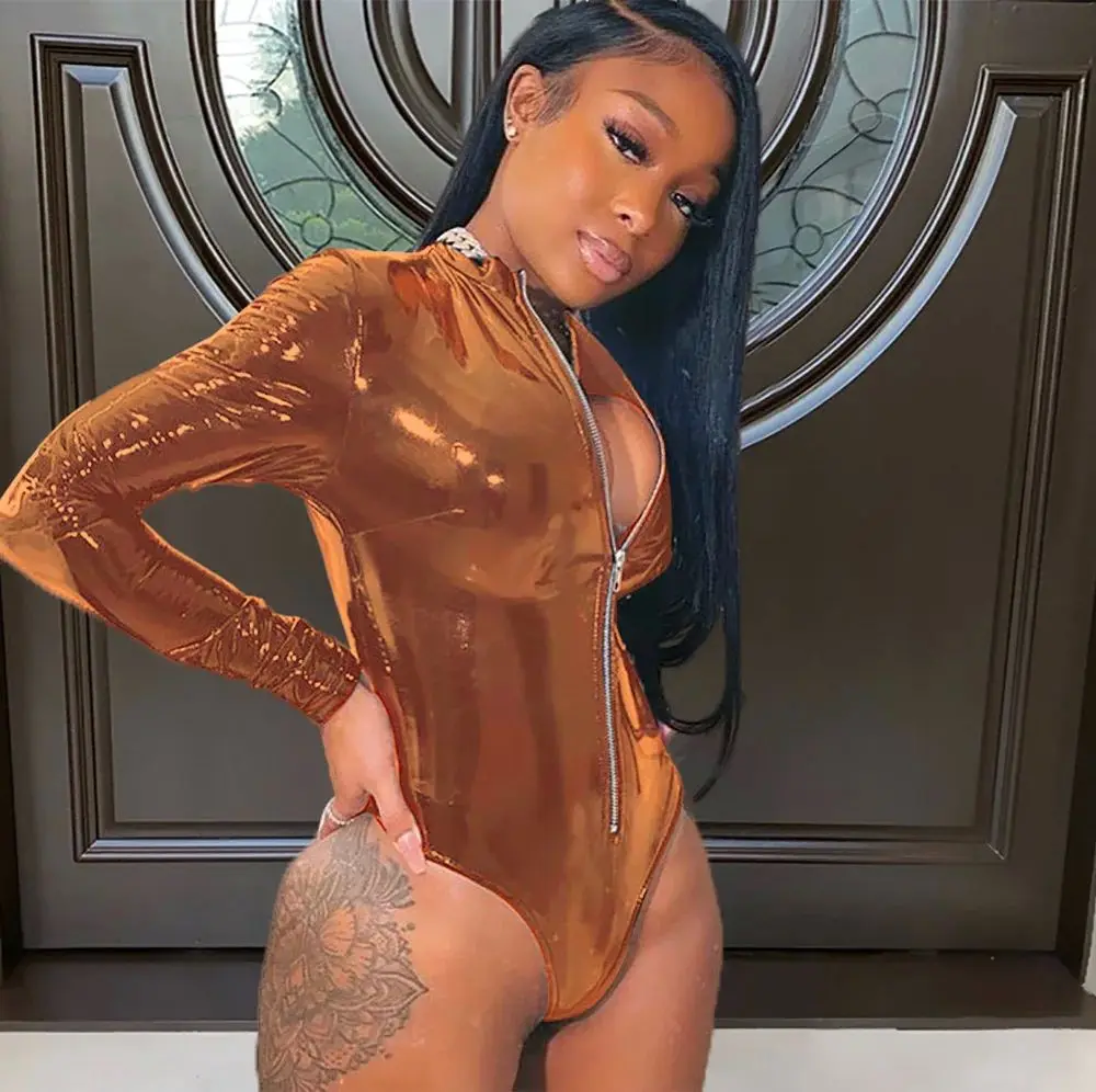 Sexy Women's Skinny PU Leather Par Bodysuit One-Ne Long S Low Waist ort Pants Han Hanma Fabric Ladies Jumpsuit