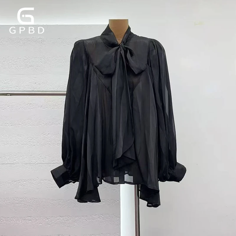 

Solid Spliced Lace Up Loose Shirts for Women Stand Collar Long Sleeve High Waist Temperament Blouse Female Fashion Style New