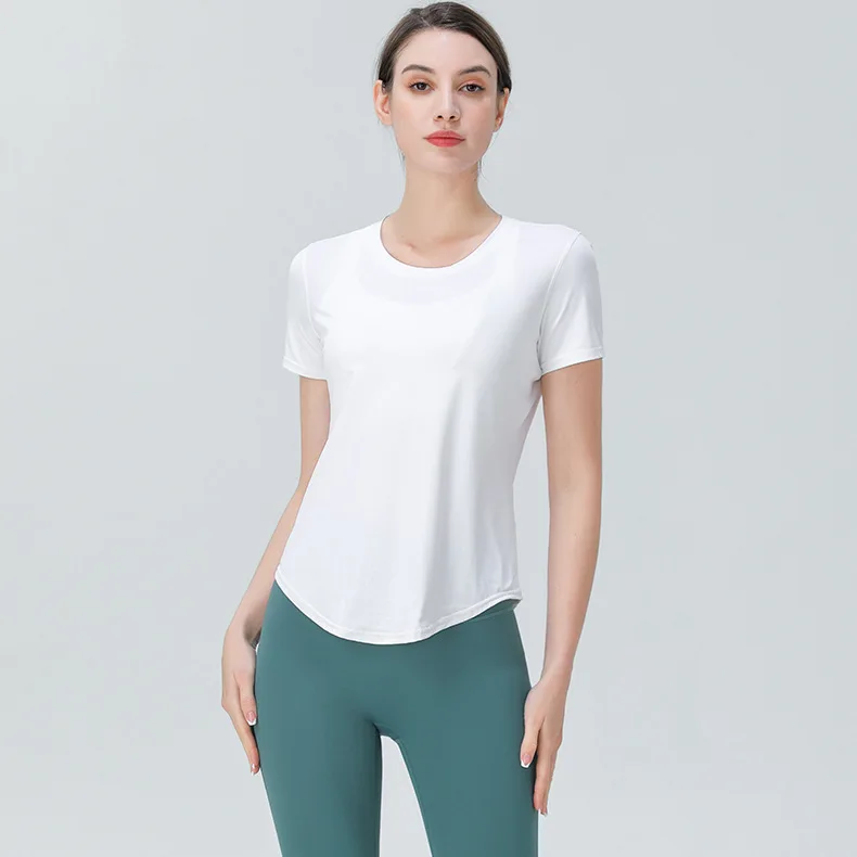 

European and American loose sports tops women's short-sleeved breathable running quick-drying T-shirts training white fitness yo