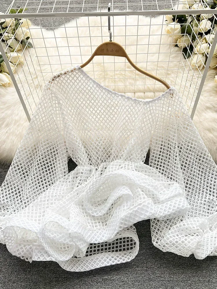 

Новая модная корейская блузка с вышивкой и вырезами, свободного кроя, с длинным рукавом, для женщин, осень-лето 2023, SM2255