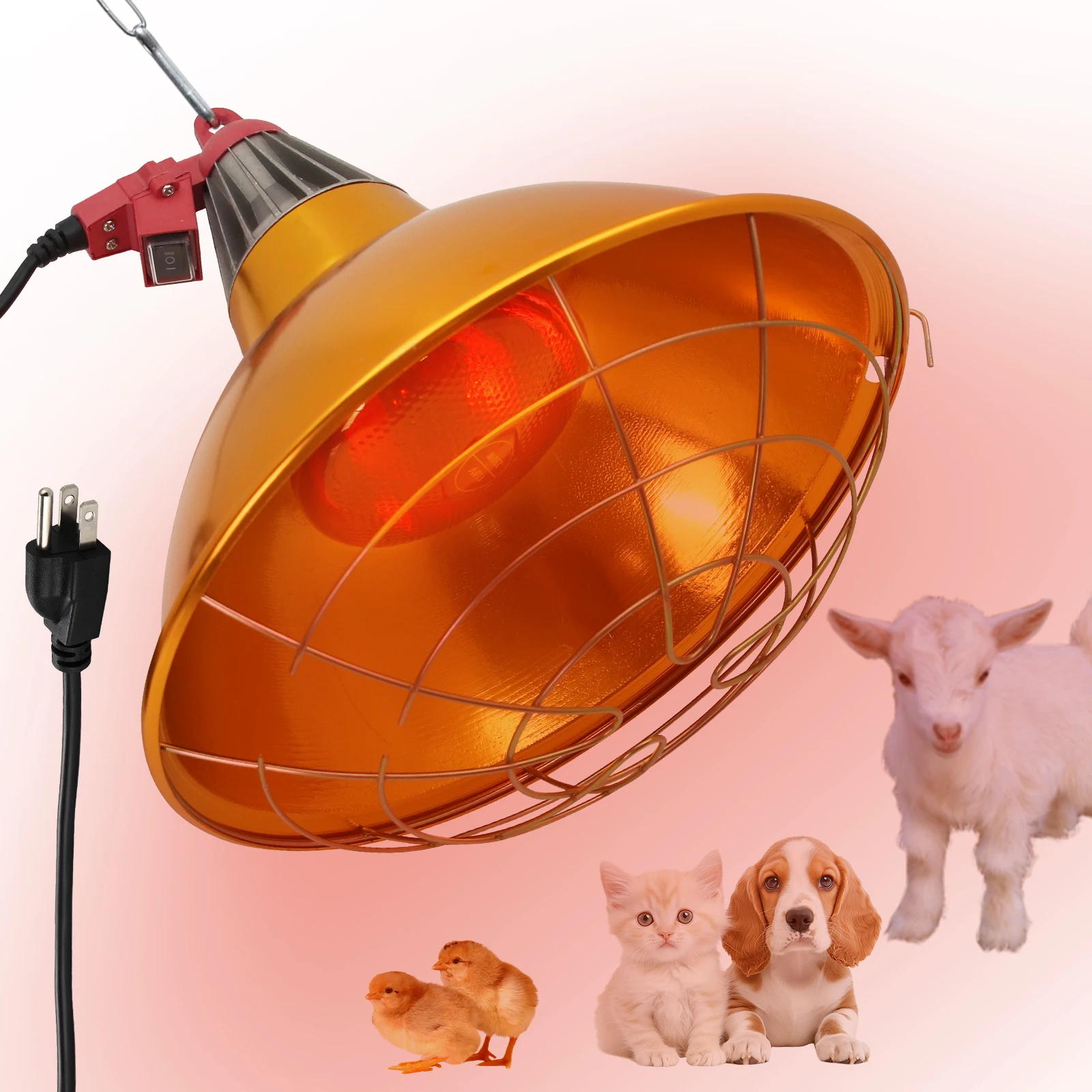 Lâmpada de calor para galinheiro, altura de suspensão ajustável, à prova d'água, para ambientes internos e externos, usada para anfíbios, pintor, pato, plugue UE