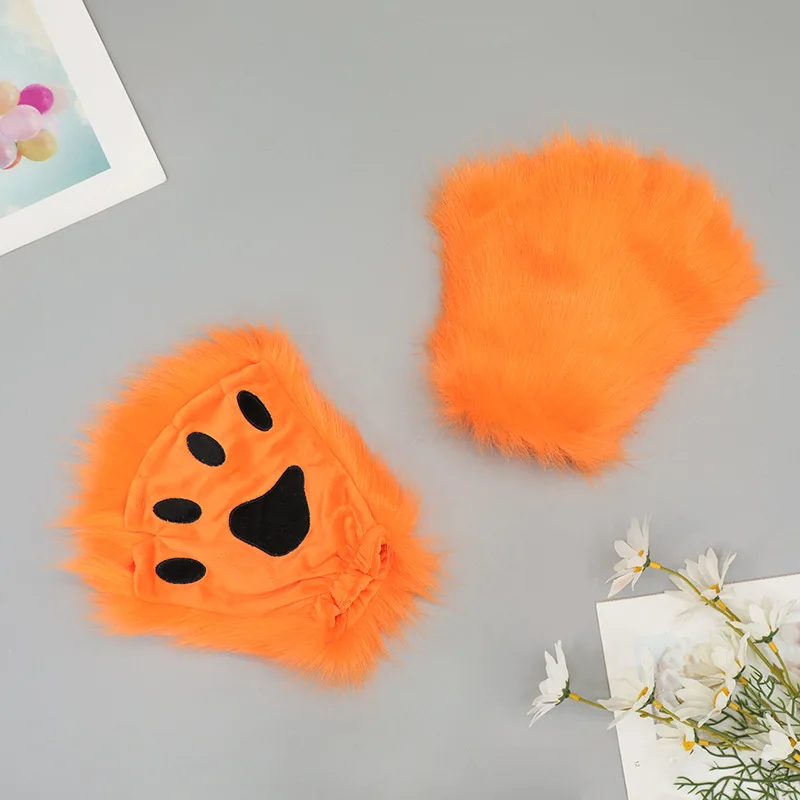 Handmade Plush Cat Paw Gloves Half Finger Anime Cosplay Claws Kawaii Live Streaming Accessories Nekomini Lolita Style