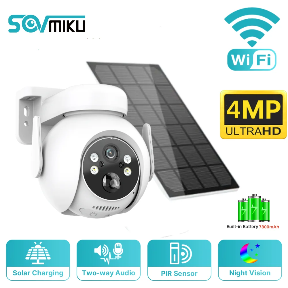 4MP 2K WiFi Solar Camera With Solar Panel Wireless Surveillance PTZ Battery IP Camera  PIR Human Detection Security Protection