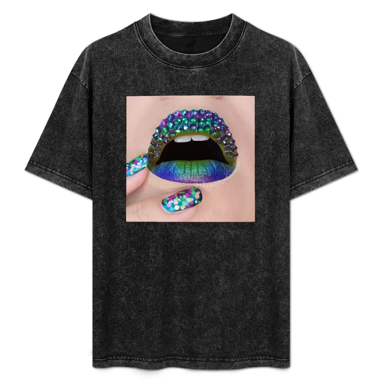 

Rhinestones mermaid lip art and nail art T-Shirt man t shirt cotton high quality anime t shirts oversize T-Shirt