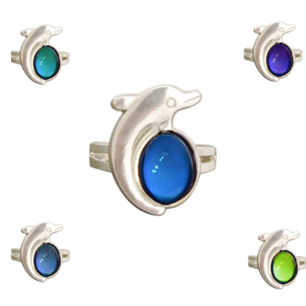 

12pcs Adjustable Opening Set 12 Different Shapes Color Changing Mood Ring For Women Temperature Sensitive Emotion Feeling Finger