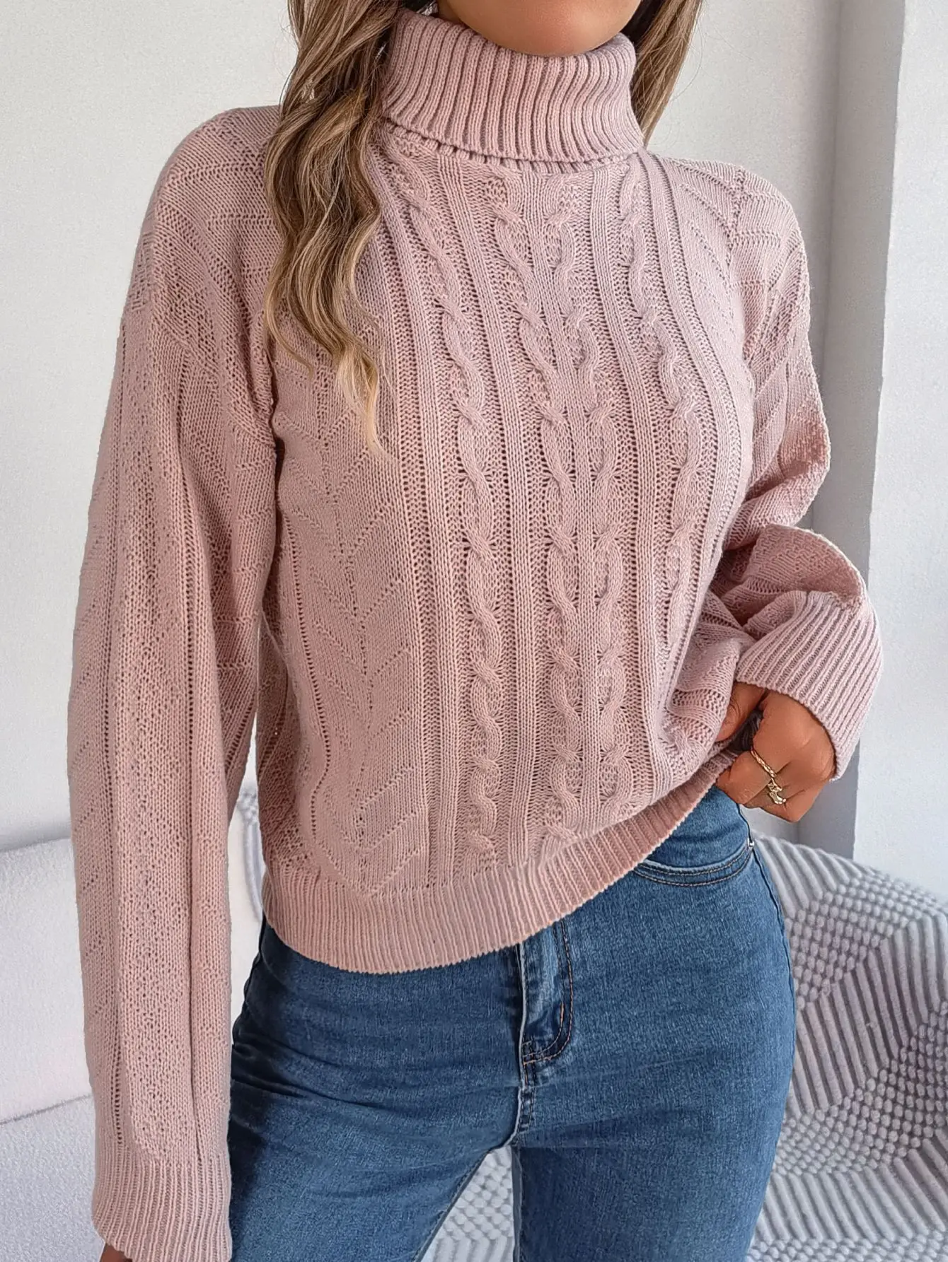 

Autumn Winter Warm And Comfortable Casual Turtleneck Long Sleeve Knitted Pullover Sweater Solid Color Fashion Sweater For Women