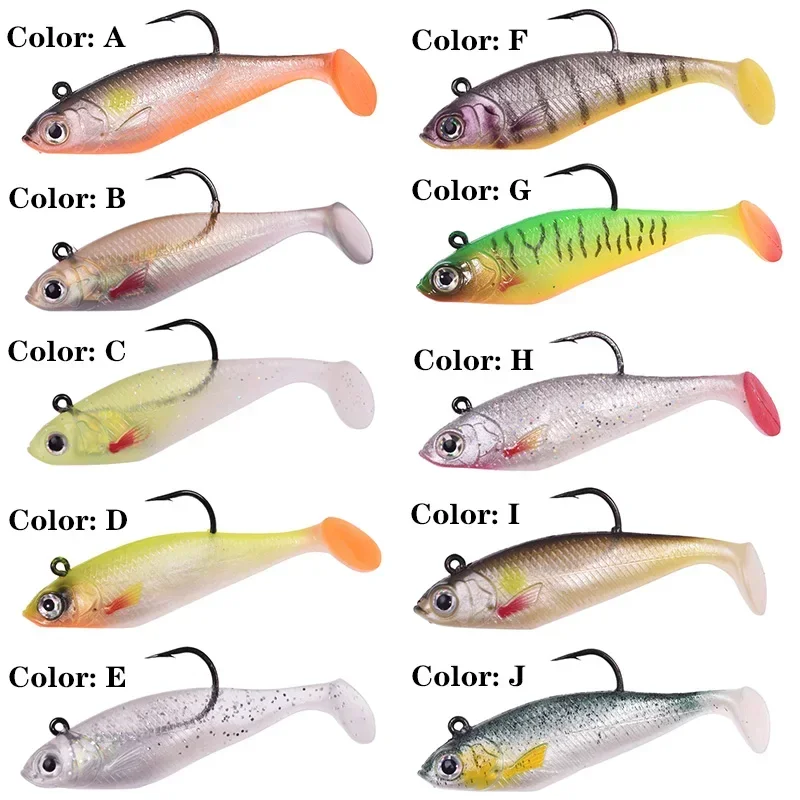 Jig Head Hook Silicone Soft Bait, Iscas de pesca, Swimbait de borracha artificial, Swimbait para Shad Bass Carp, Wobblers, 75mm, 9.5g, 1Pc
