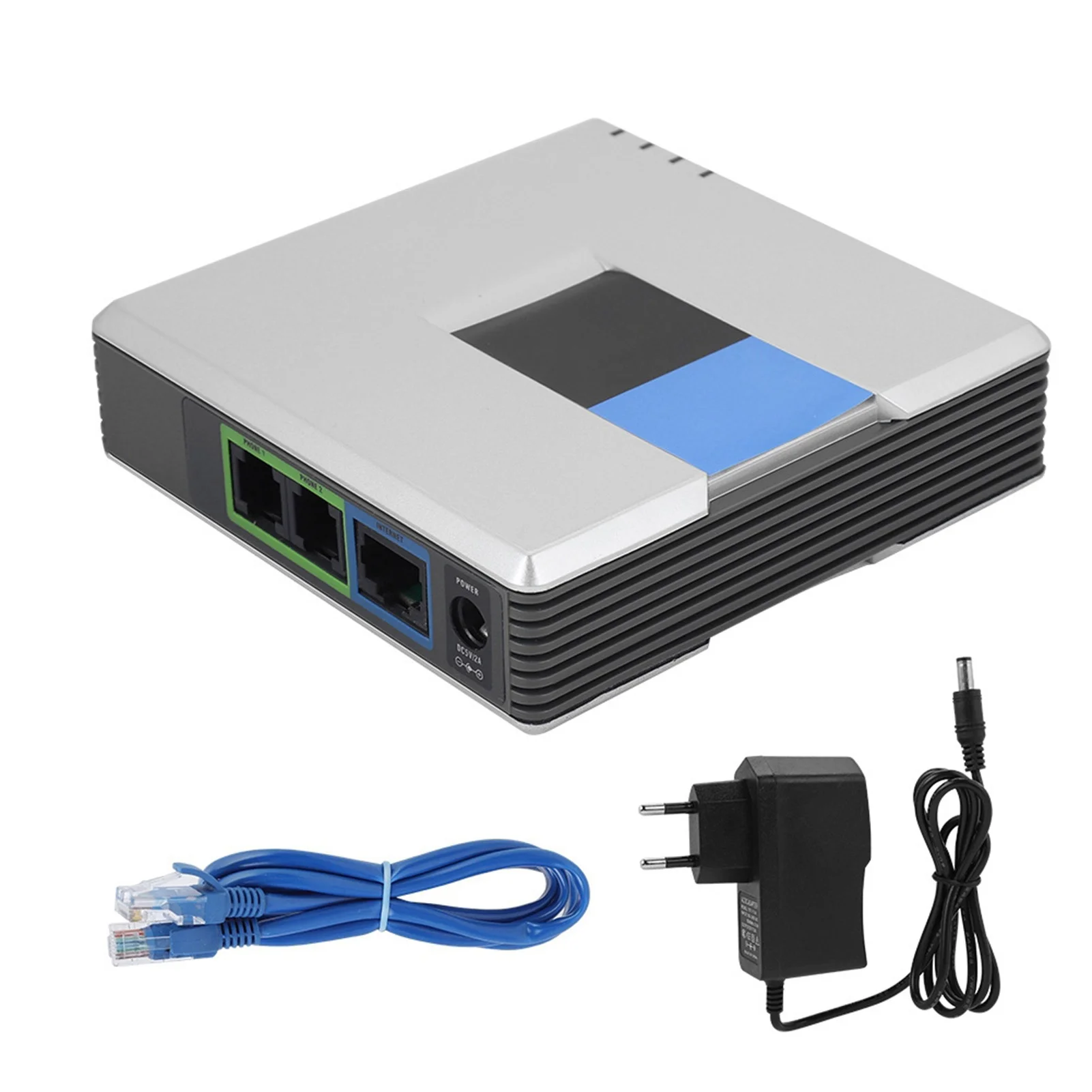 VoIP Gateway Internet Phone 2 Ports Adapter SIP RJ45 Cable For Linksys PAP2T