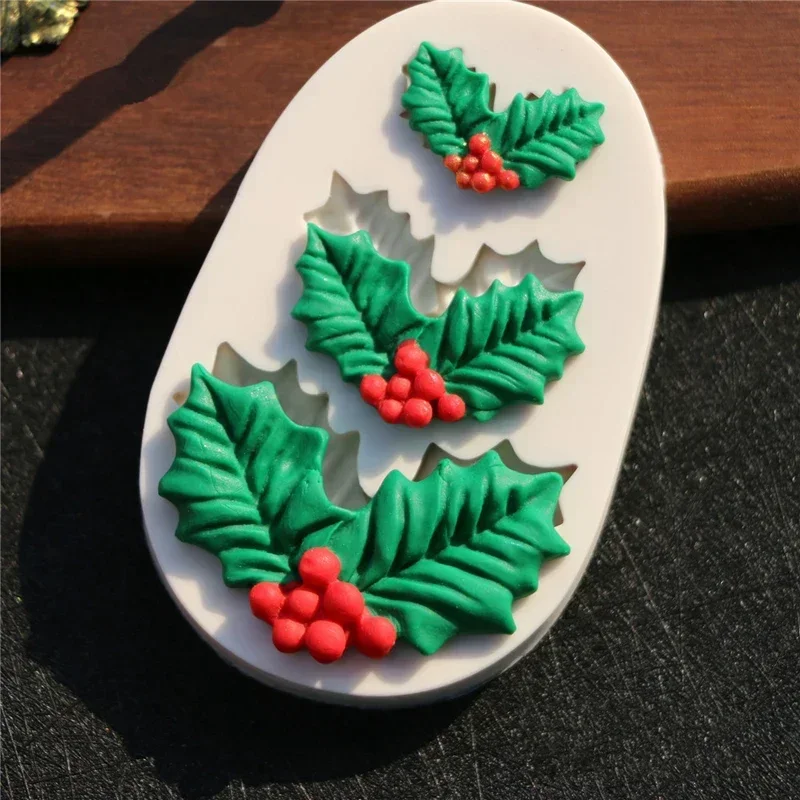 Holly Leaf Shape Silicone Mold Christmas Fondant Cake Cookie Decor Tool Chocolate Cupcake Cookies Baking Safety Silicone Mold