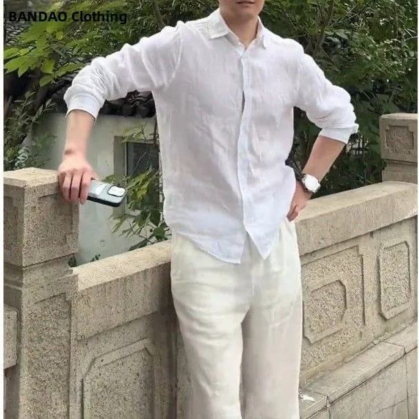 

Легкая льняная хлопковая мужская одежда irt Long Sve свободного кроя, летняя солнцезащитная верхняя одежда Faionable Urban Sle