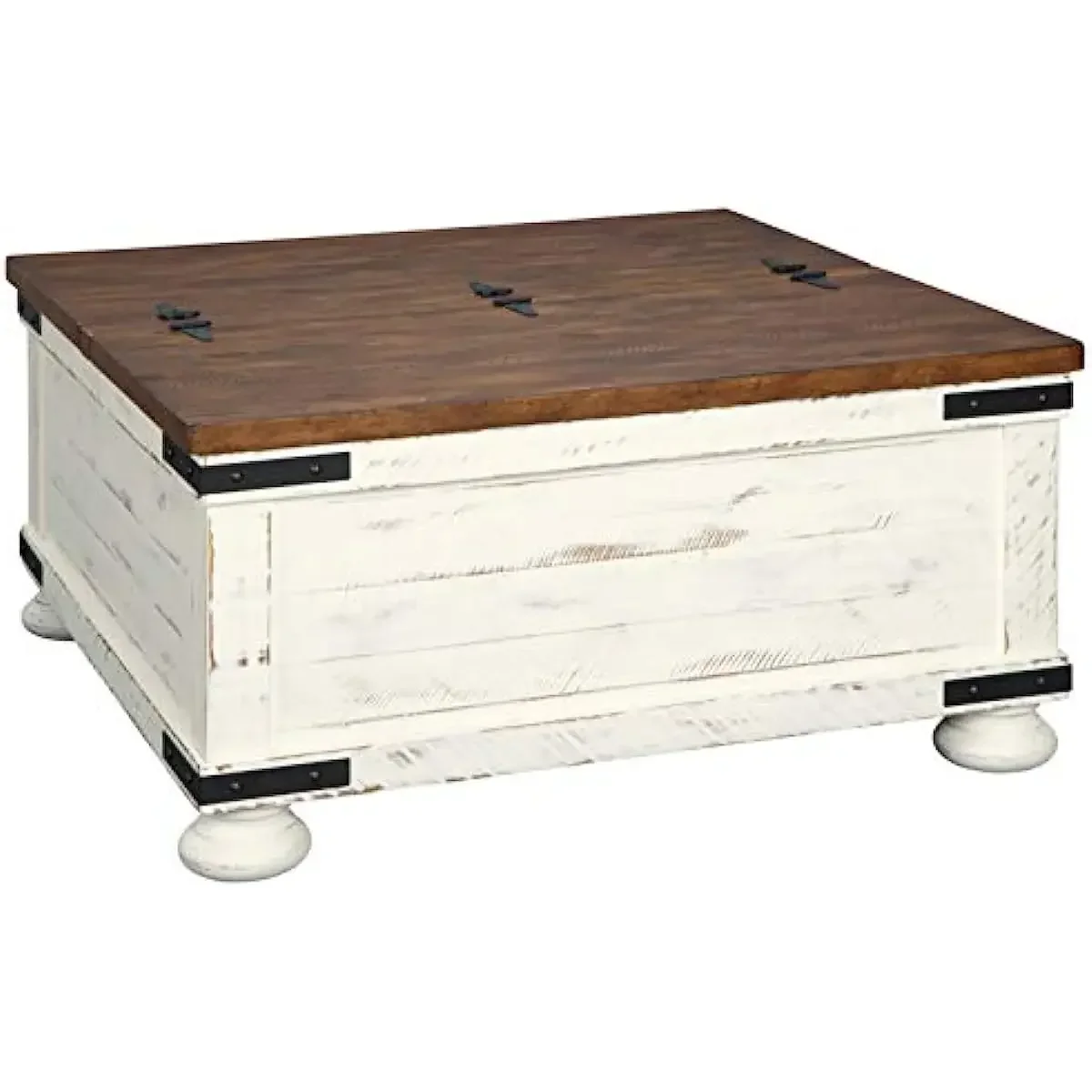 Signature Design by Ashley Wystfield Farmhouse Square Storage Coffee Table with Hinged Lift Top, Distressed White