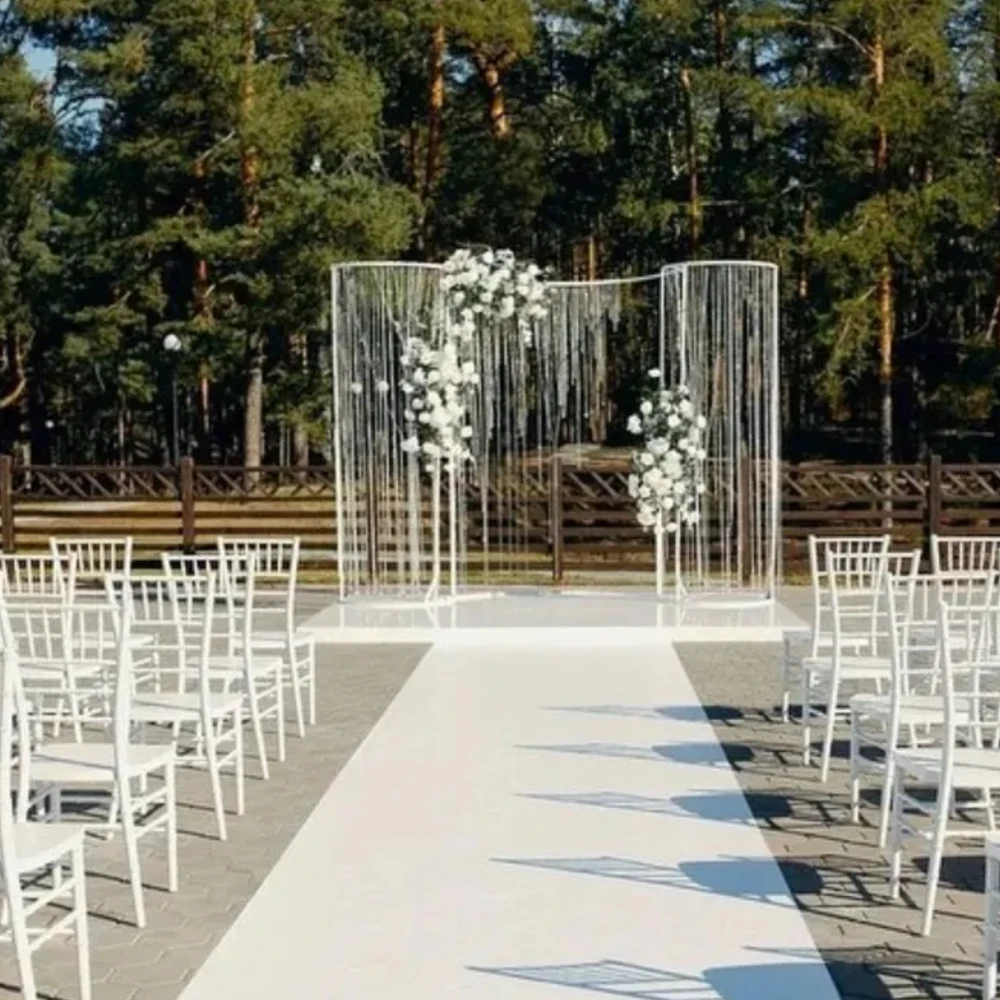 No light)curve shape metal acrylic bead backdrop Hollow Out  White Golden Metal Gate Door Stand Backdrop Wedding