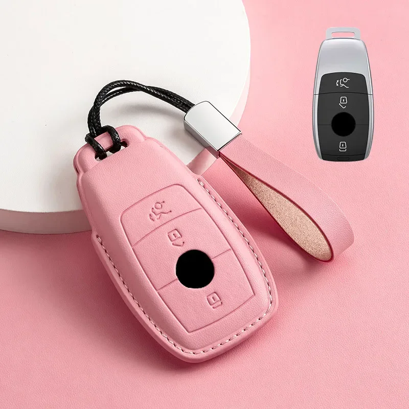 for Mercedes Benz A C E S G Class Pink Leather W177 W205 W213 X167 W222 CLA GLE GLB GLS AMG Smart Remote Car Key Case Cover Fob