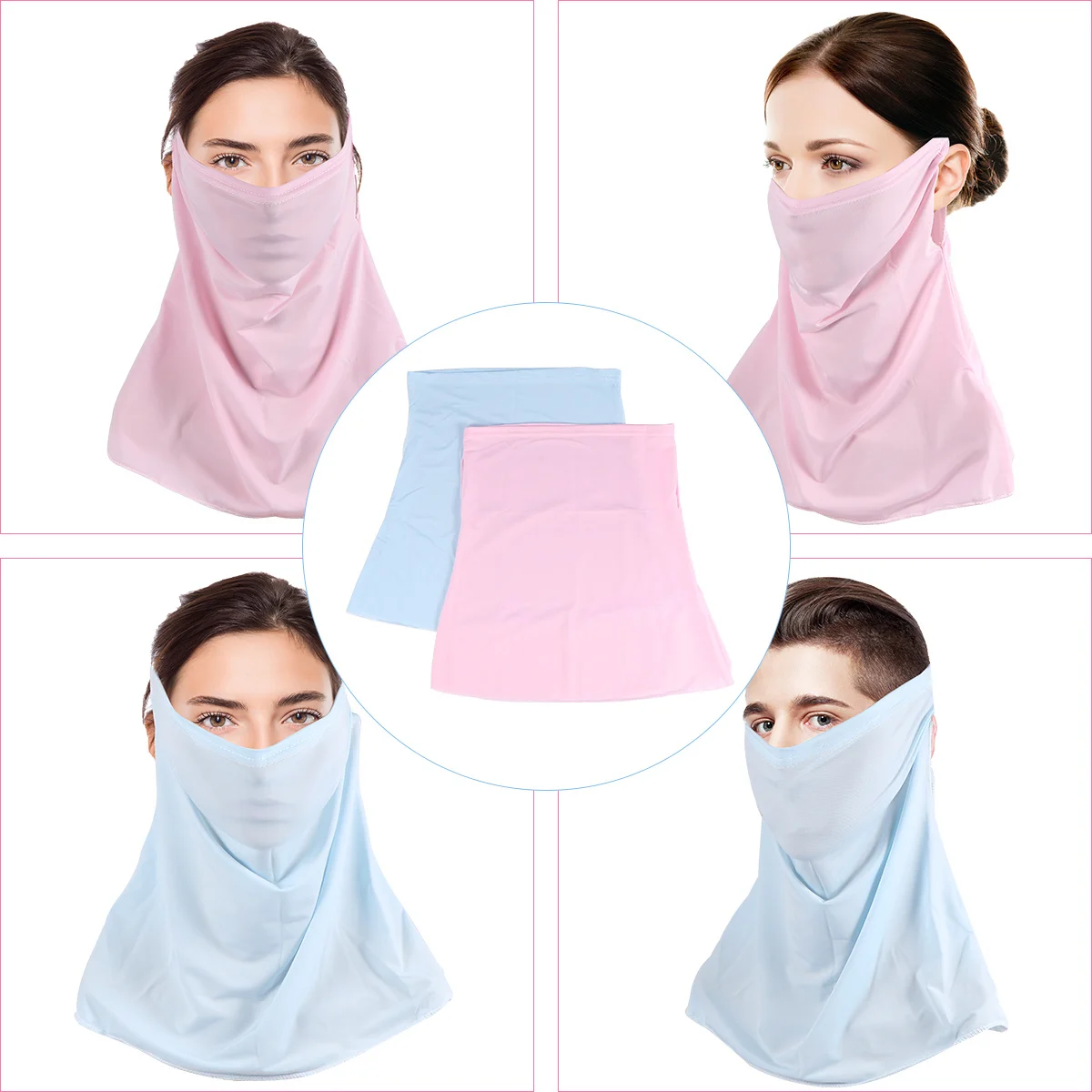 

2Pcs Sunscreen Uv Protection Ice Cover Neck Gaiter Riding Scarf Face Mask Breathable Outdoor Neckerchief Pink Sky-Blue