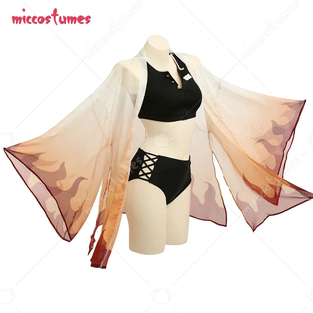 HAIKYUU Flame Pattern Swimsuits for Women Gradient Color Kimono Coverup and Black Vest Top
