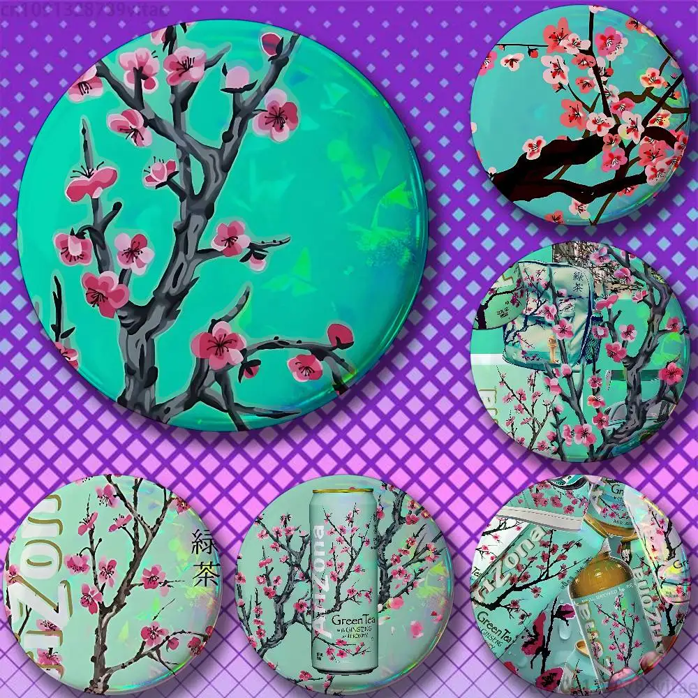 A-ArizonaES Green Tea Pins 58mm Cute Cartoon Badge Handmade Brooches for Backpack Accessories Jewelry Gifts