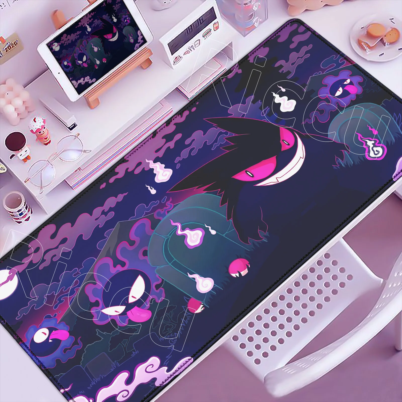 New HD Printing Large MousePads P-pokemon Gengar Cute Desk Mat Gaming Mousepad Lock Edge Non-Slip Rubber Base Extended Mouse Pad