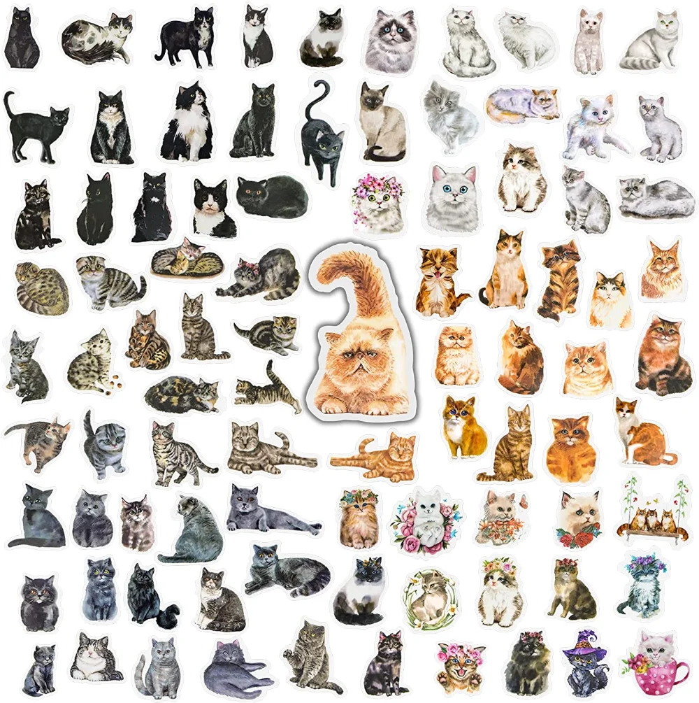 30sheets Cute Cat Stickers Pack Anime Resin Transparent Water Bottle Waterproof Stickers Aesthetic for Laptop