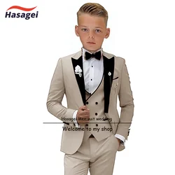 Beige Suit for Boys Wedding Tuxedo 3-Piece Formal Party Performance Wear for Kids 2-16 Years Old Blazer