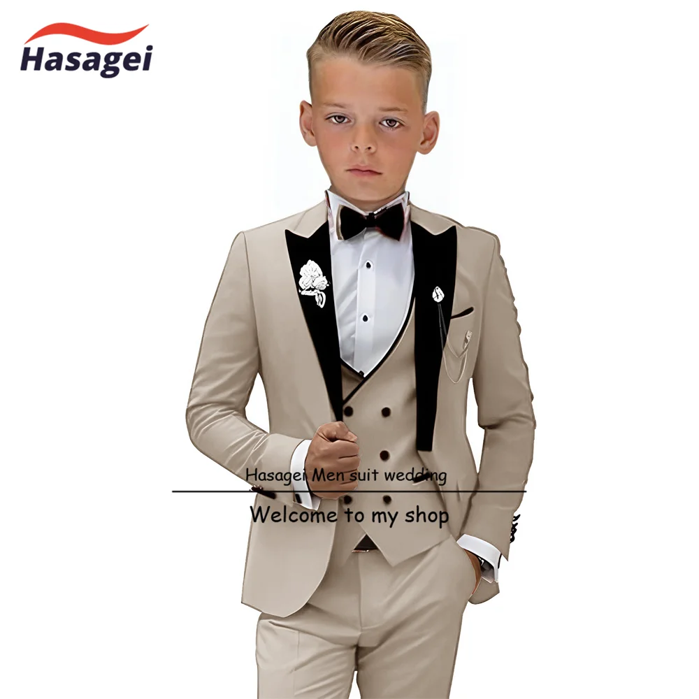 Beige Suit for Boys Wedding Tuxedo 3-Piece Formal Party Performance Wear for Kids 2-16 Years Old Blazer