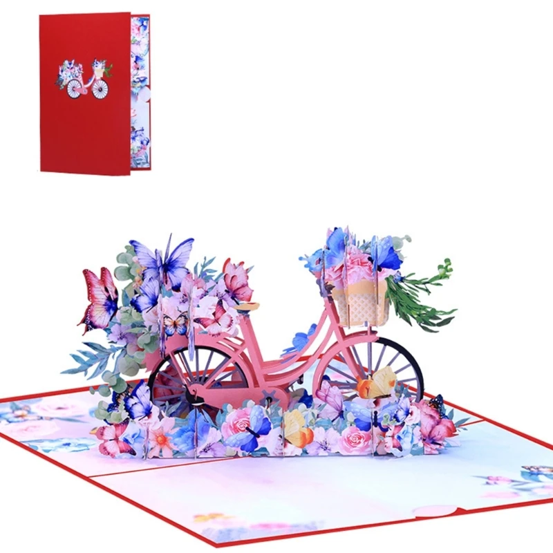 Artistic 3D Flowers Bicycles Paper Card Artistic 3D Bicycles Greeting Card with Flowers and Butterflies for Any DropShipping