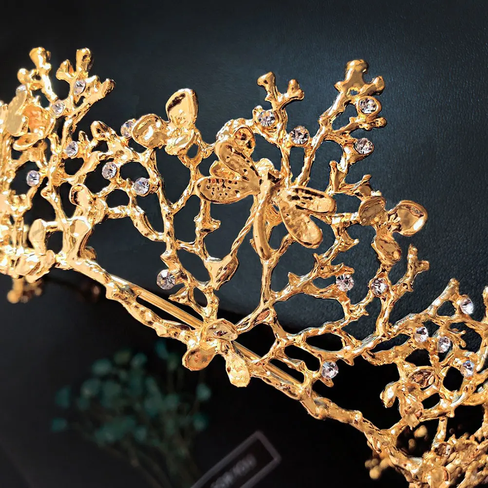 

Golden Dragonfly Headdress Vintage Rhinestone Tiara Lightweight Bridal Wedding Party Decorative Adornment Retro Style Women