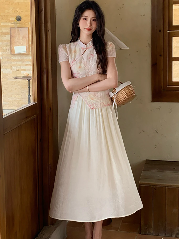 2025年韓国ヴィンテージボディコンラグジュアリーロングドレスサマープリントパッチワークフェイクツーピースドレス女性エレガントシックフェスティバルプロムドレス