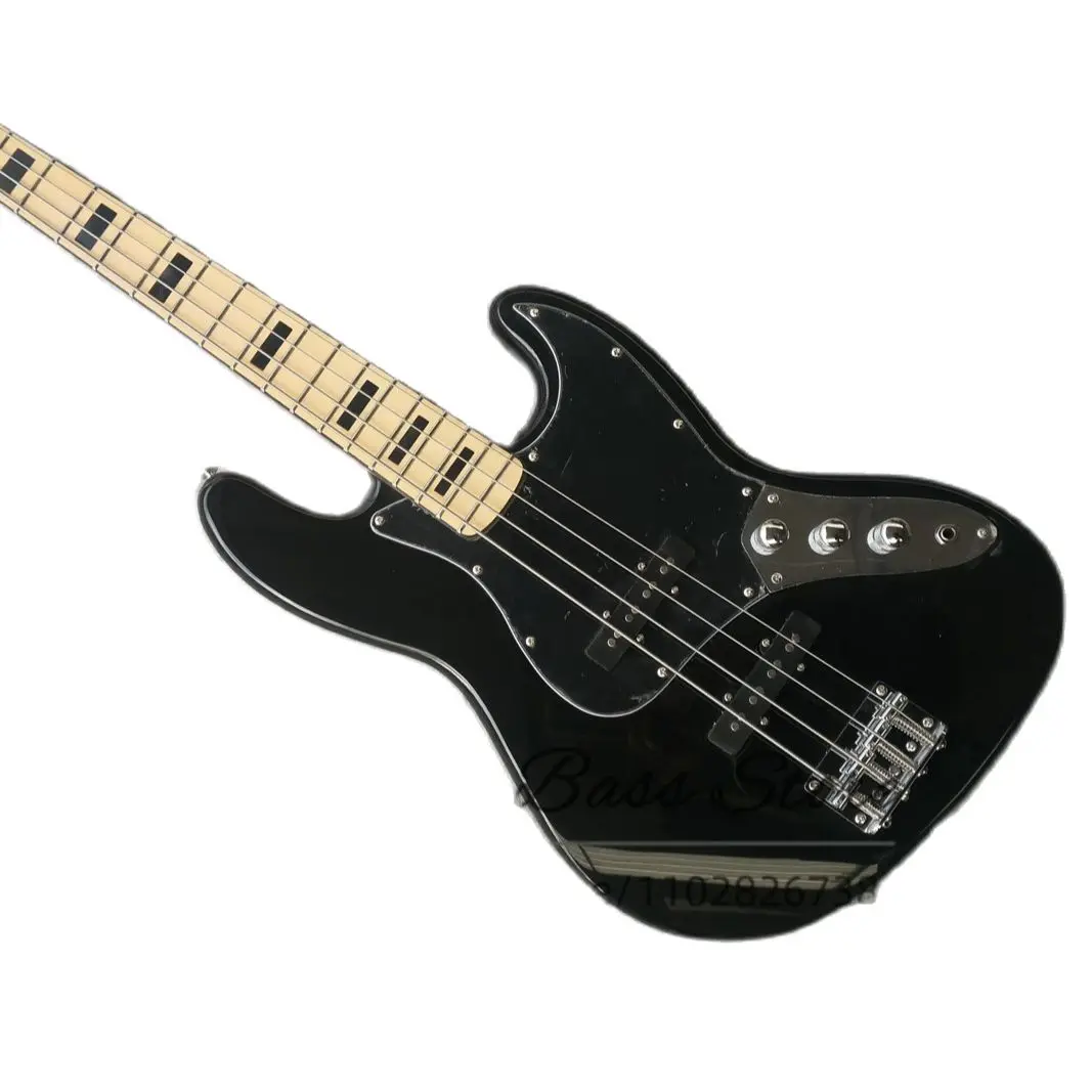 4 String Black Bass Guitar Basswood body Maple fingerboard Black Inlaid fixed bridge Ja Bass factory custom