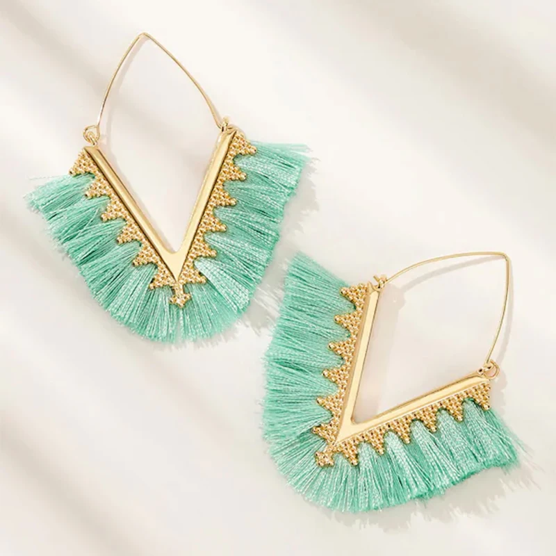 Bohemia Tassel Earrings for Women Accessories Triangle Long Pendant Gold Big Drop Earrings 2023 Trendy Brincos Para As Mulheres