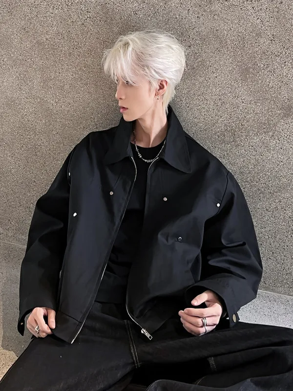 

Мужская куртка TANGZ Studio в стиле ретро с заклепками на воротнике, американская рабочая куртка, весенне-осеннее повседневное свободное пальто из полиэстера