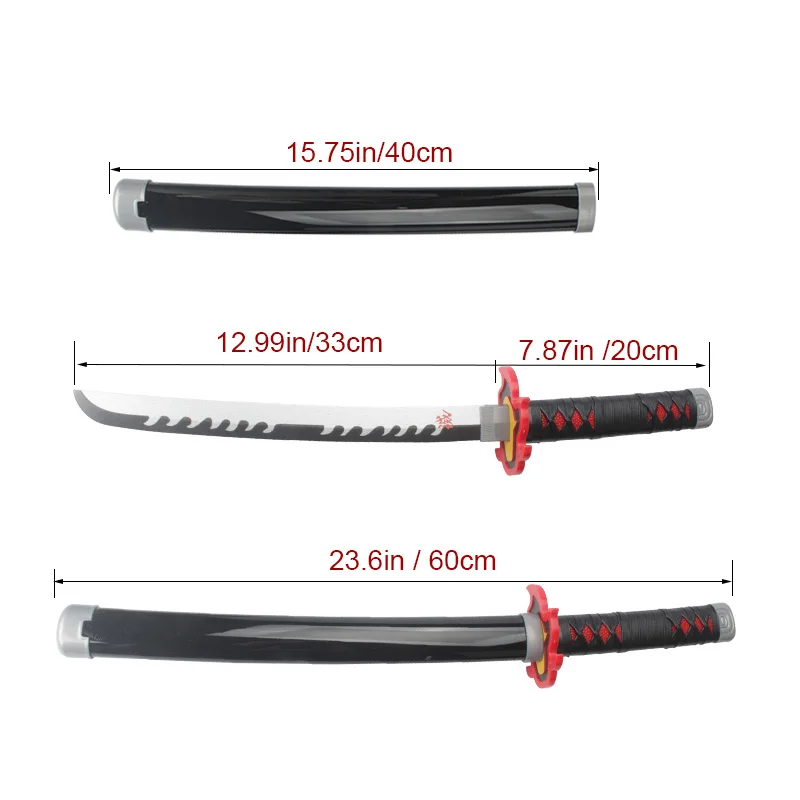 Demon Slayer Katana 60cm/23.6in Drewniany miecz do odgrywania ról Ognisty Bóg Tanjiro Rekwizyty kostiumowe na Halloween