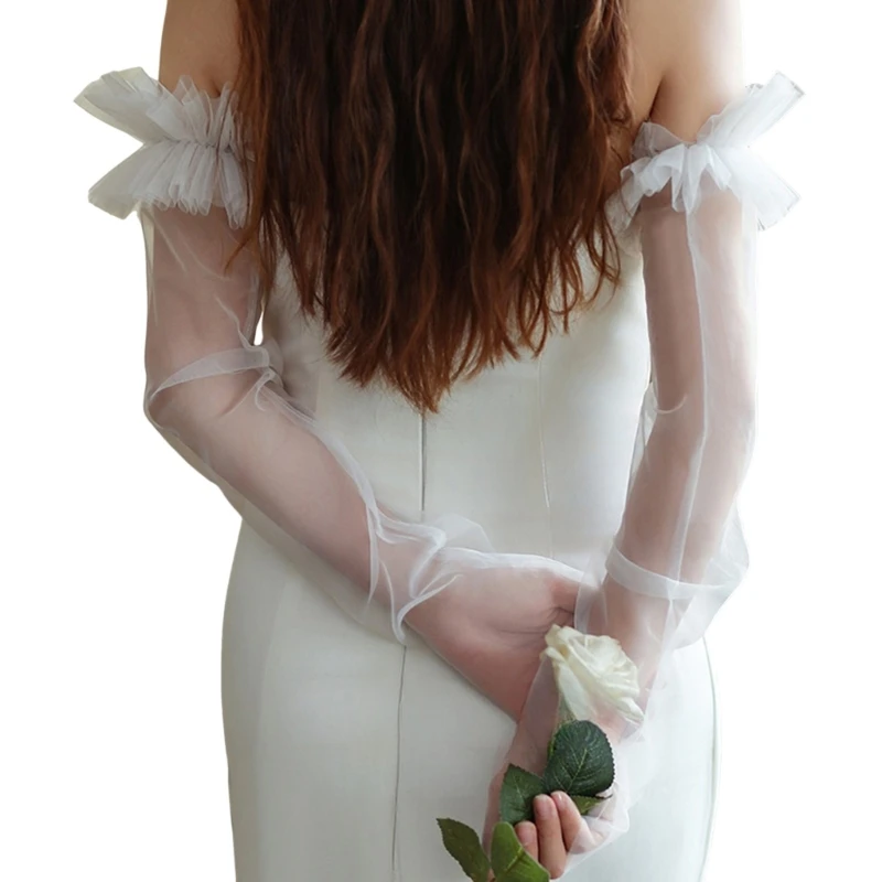 Mangas largas encaje para brazos boda para novia y fiestas nocturnas, guantes transparentes sin dedos para ocasiones K3KF