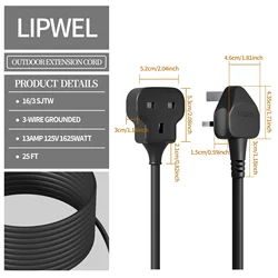 1pc black multifunctional power extension cord socket 13A 3250W suitable for garden and camping use Power cord extension socket