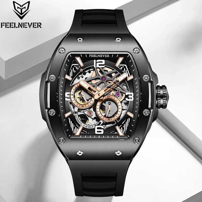 New FeelNever Outdoor Casual Mechanical Man Watch Square Fashion Military Silicone Waterproof Luminous Watches Male Reloj Hombre view 4