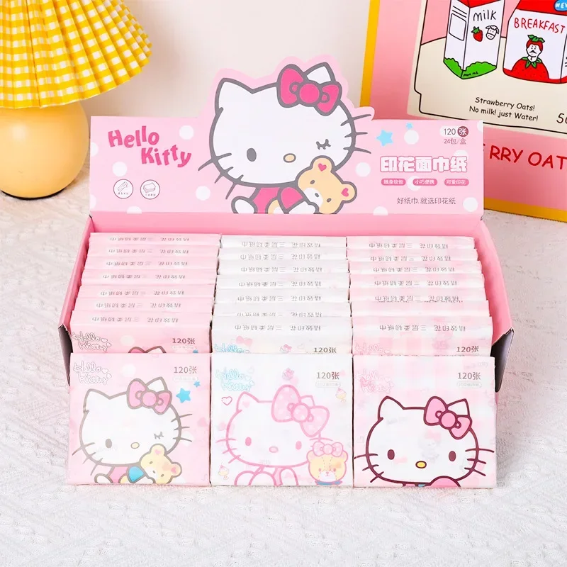 

24PACK Sanrio Kawaii Hello Kitty Napkin Pochacoo Sweet Cartoon Anime Creative Portable Printing Wood Pulp Facial Tissue Portable