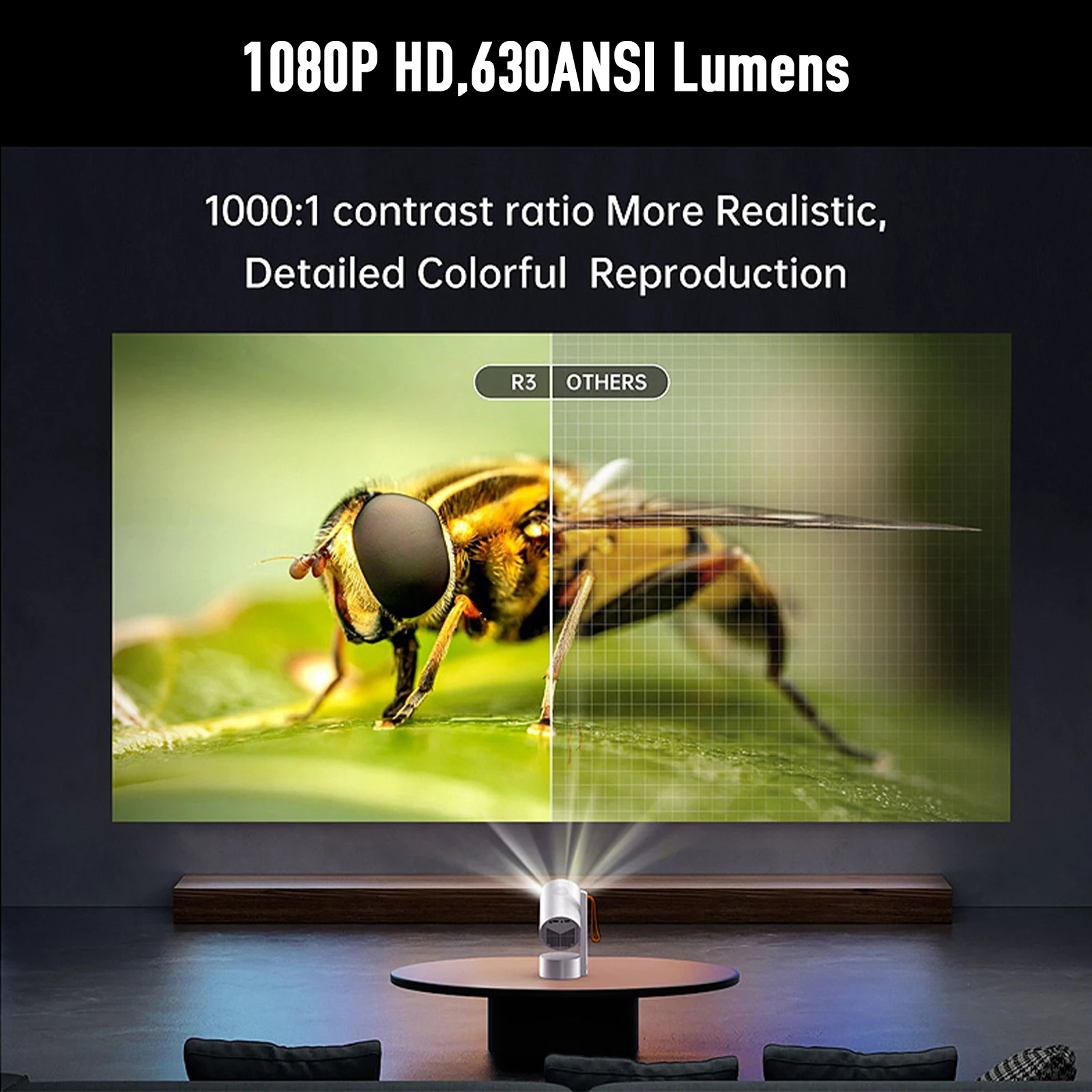Proyektor WOOPKER R3H4 630ANSI Asli 1080P Mendukung 4K Android11 BT5.0 Koreksi Keystone Otomatis 270 °   Rotasi untuk Home Theater