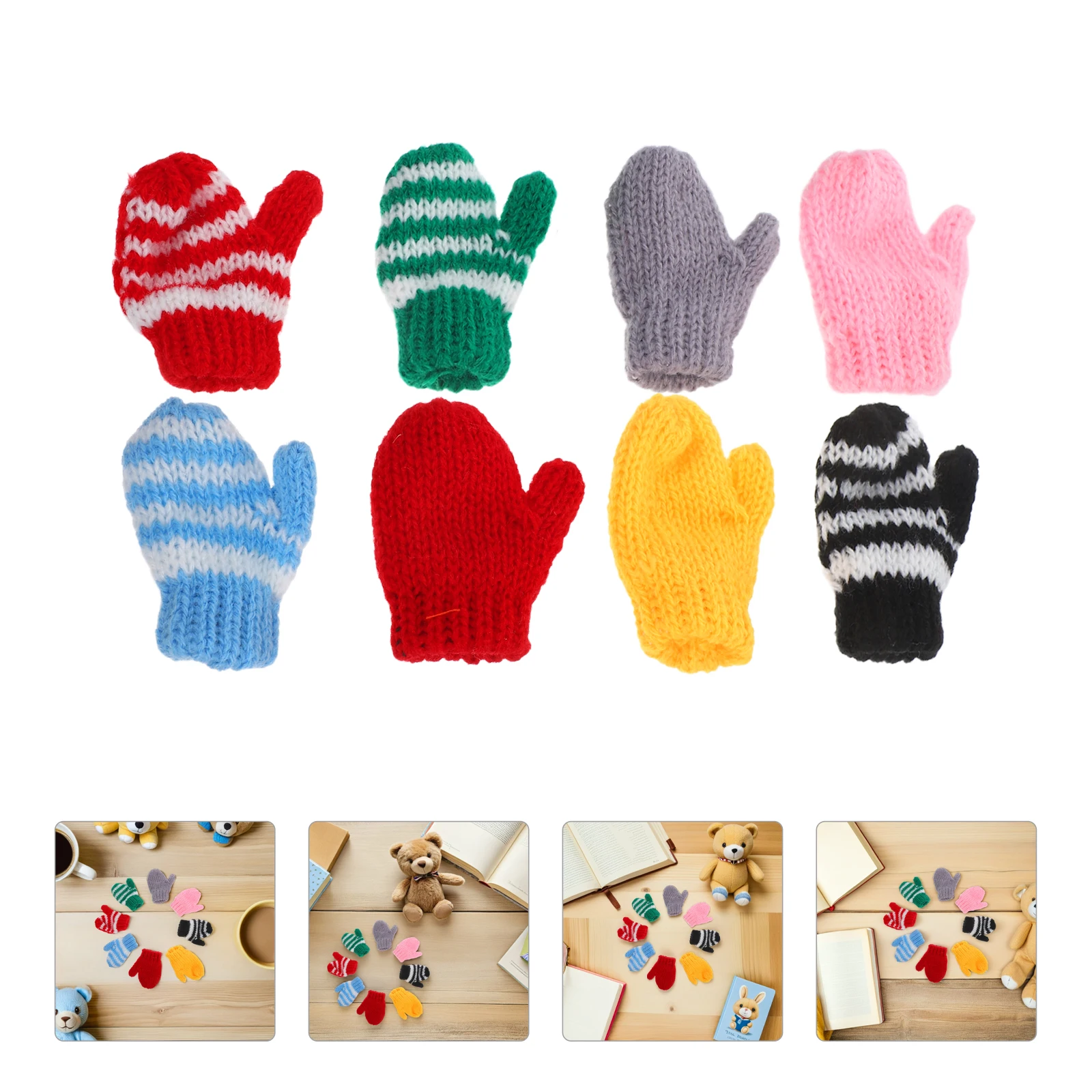 Mini luvas decorativas de crochê para crianças, luvas para artesanato, acessórios para dramatização, enfeites de árvore de férias