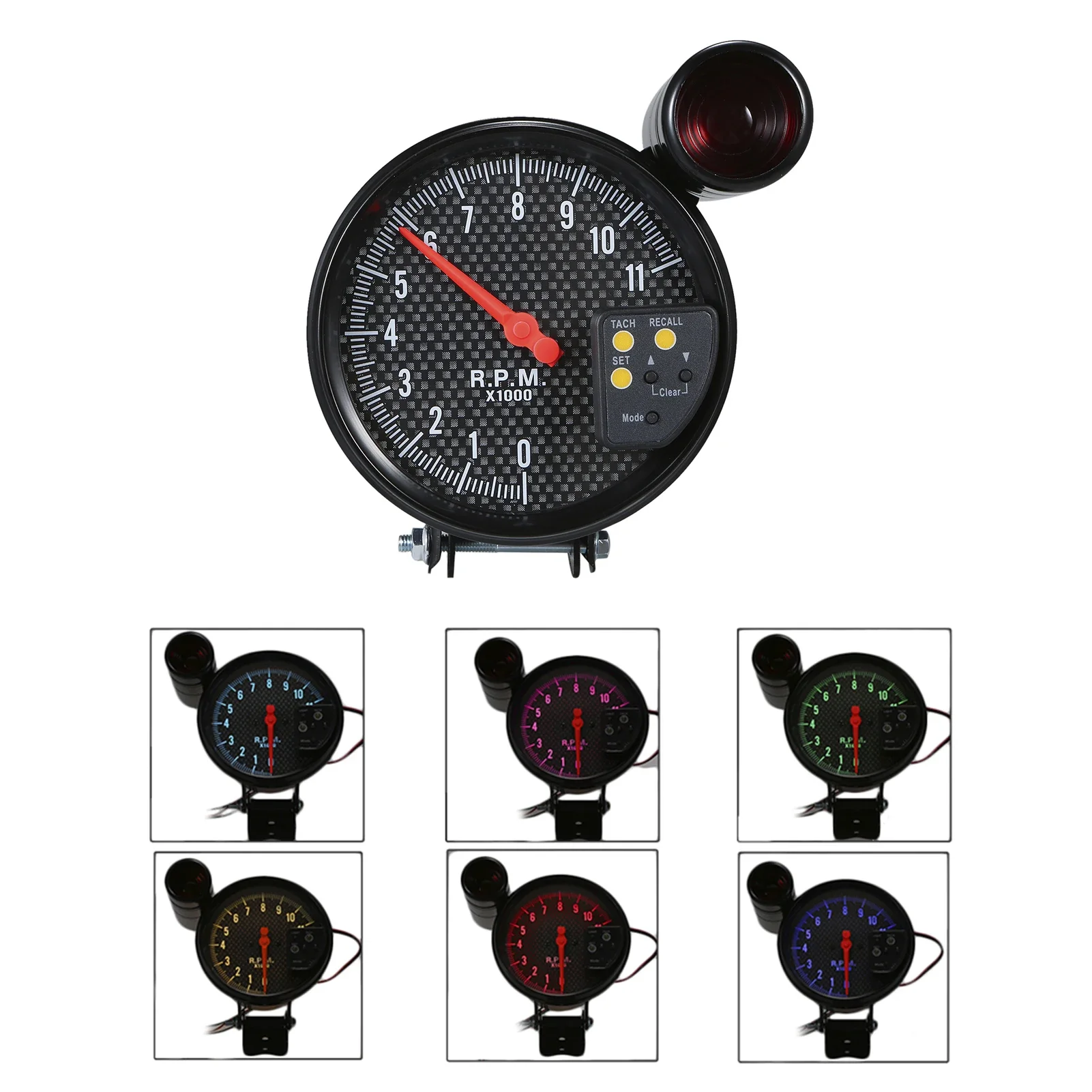 5 "คาร์บอนไฟเบอร์ Pointer TACHOMETER Kit สีสัน LED Pointer จอแสดงผล Tach Gauge