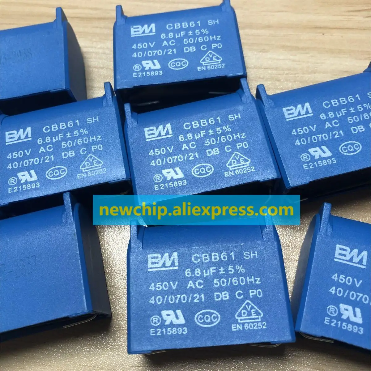 5pcs/lot BM CBB61 6.8uF 450V ±5% 43.3mm*33.3mm*22mm AC Fan Motor Starting Self-healing Film Capacitor